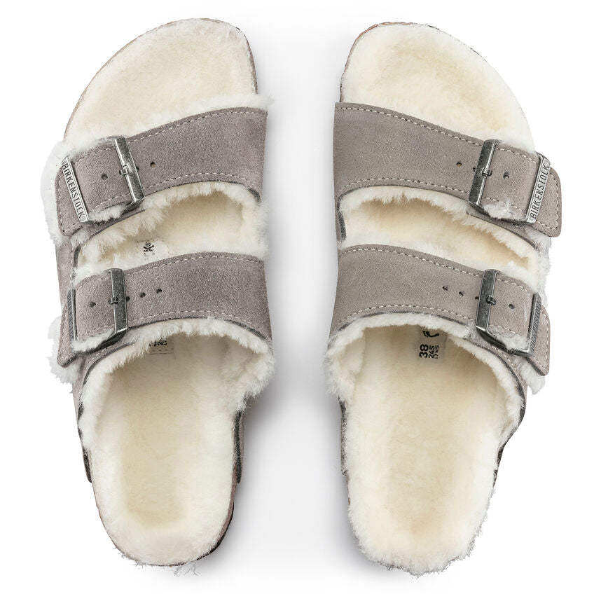 BIRKENSTOCK ARIZONA STONE SUEDE SHEARLING NARROW