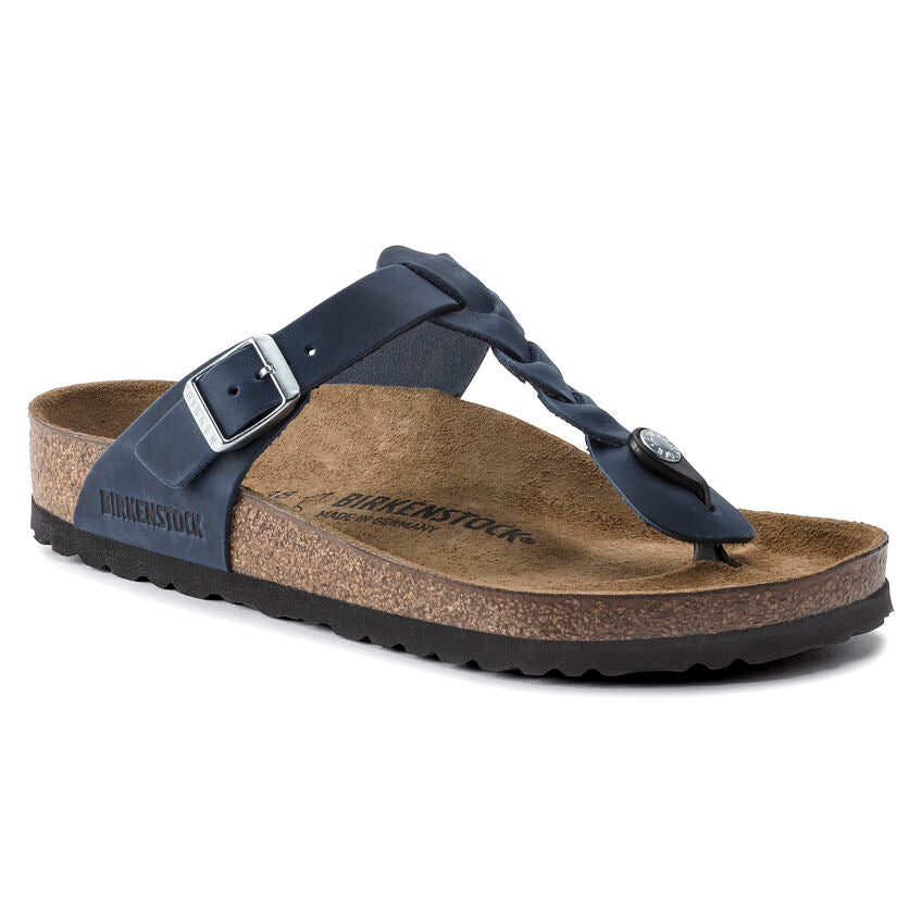BIRKENSTOCK GIZEH BRAIDED NAVY OIL LEATHER REGULAR