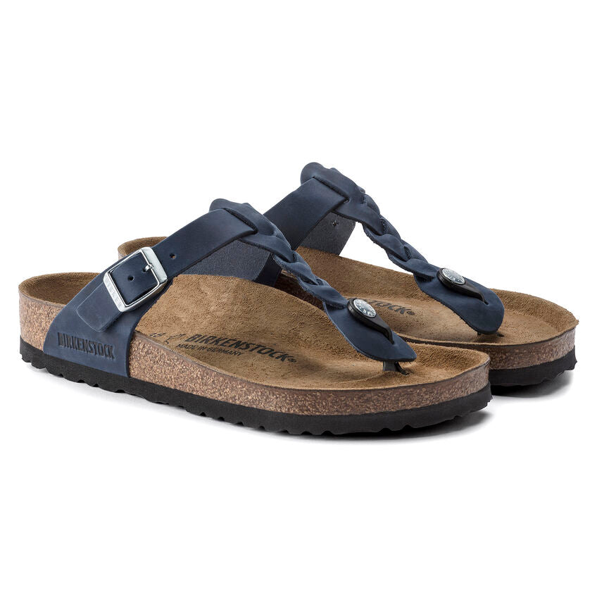 BIRKENSTOCK GIZEH BRAIDED NAVY OIL LEATHER REGULAR