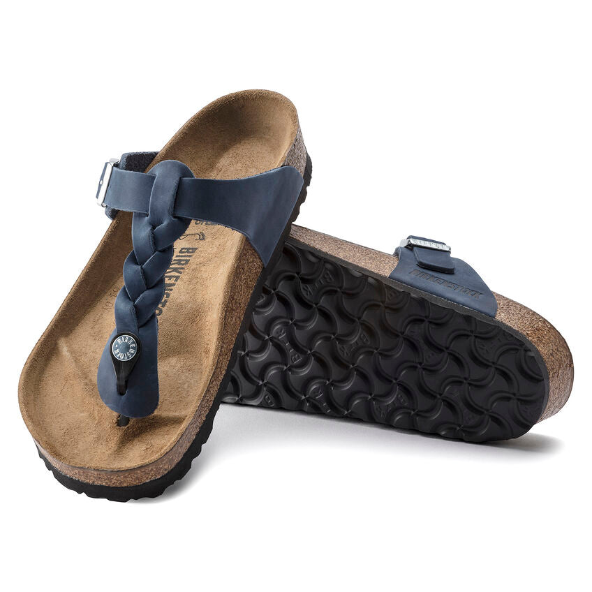 BIRKENSTOCK GIZEH BRAIDED NAVY OIL LEATHER REGULAR