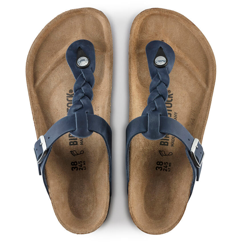 BIRKENSTOCK GIZEH BRAIDED NAVY OIL LEATHER REGULAR