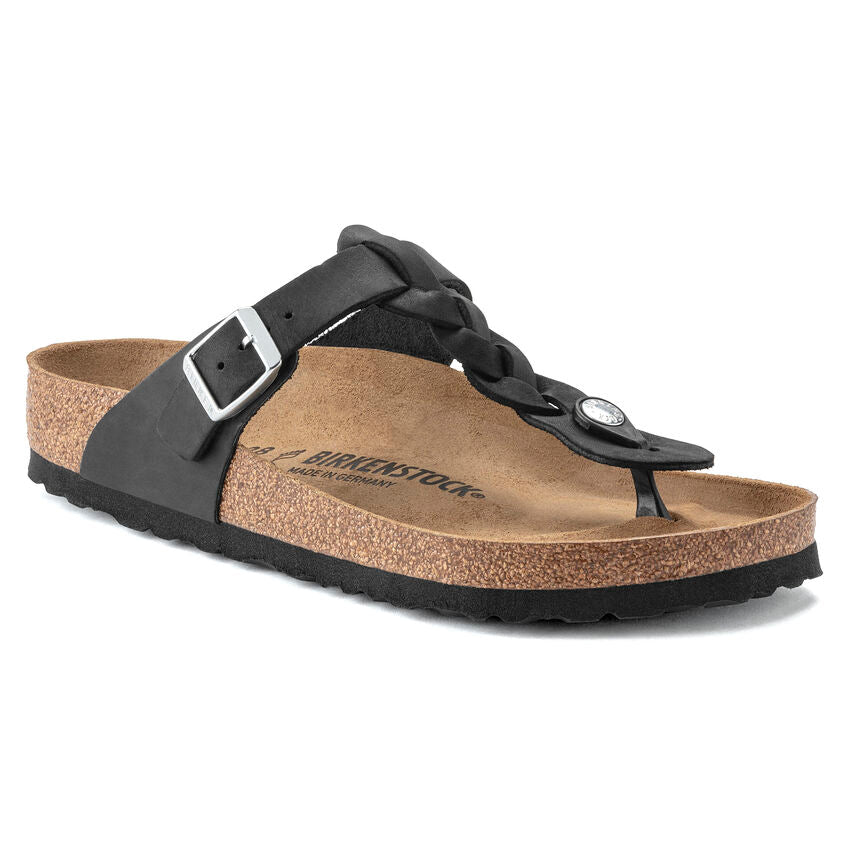 BIRKENSTOCK GIZEH BRAIDED BLACK OIL LEATHER REGULAR