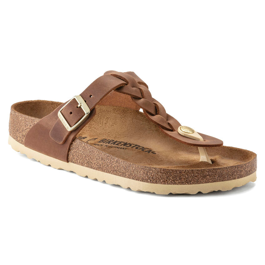 BIRKENSTOCK GIZEH BRAIDED COGNAC OIL LEATHER REGULAR