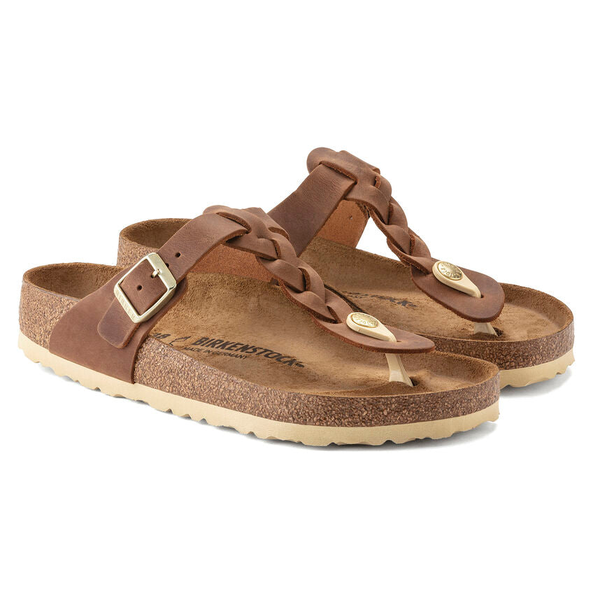 BIRKENSTOCK GIZEH BRAIDED COGNAC OIL LEATHER REGULAR