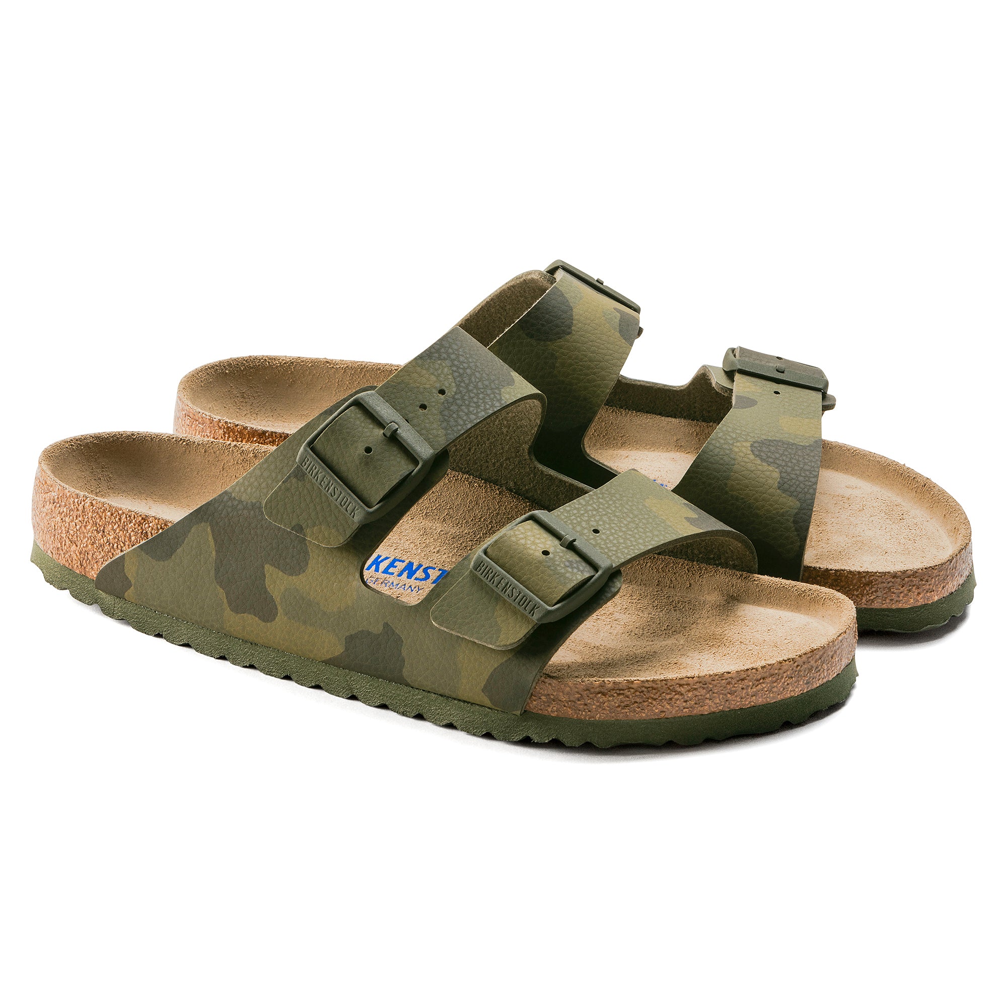BIRKENSTOCK ARIZONA SOFT FOOTBED WHITE CAMO GREEN NARROW