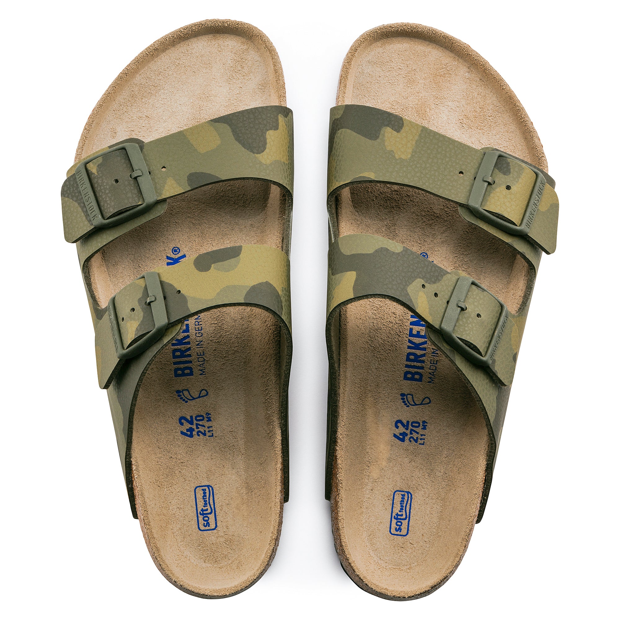 BIRKENSTOCK ARIZONA SOFT FOOTBED WHITE CAMO GREEN NARROW