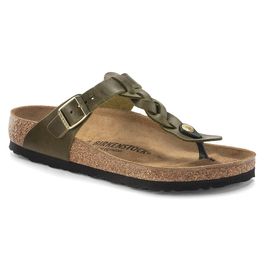 BIRKENSTOCK GIZEH BRAIDED GREEN OL OIL LEATHER REGULAR