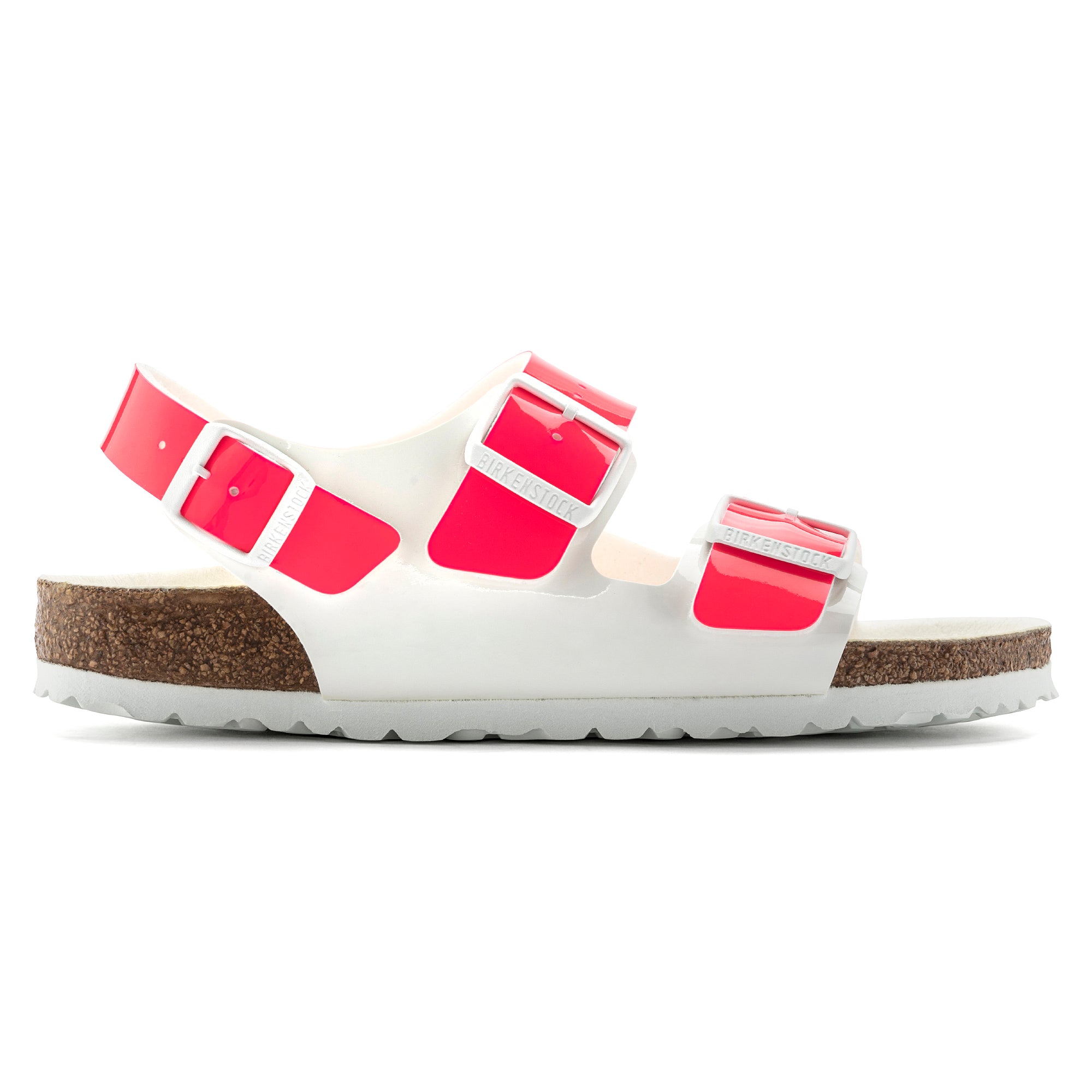 BIRKENSTOCK MILANO WHITE PINK PATENT BIRKO FLOR NARROW