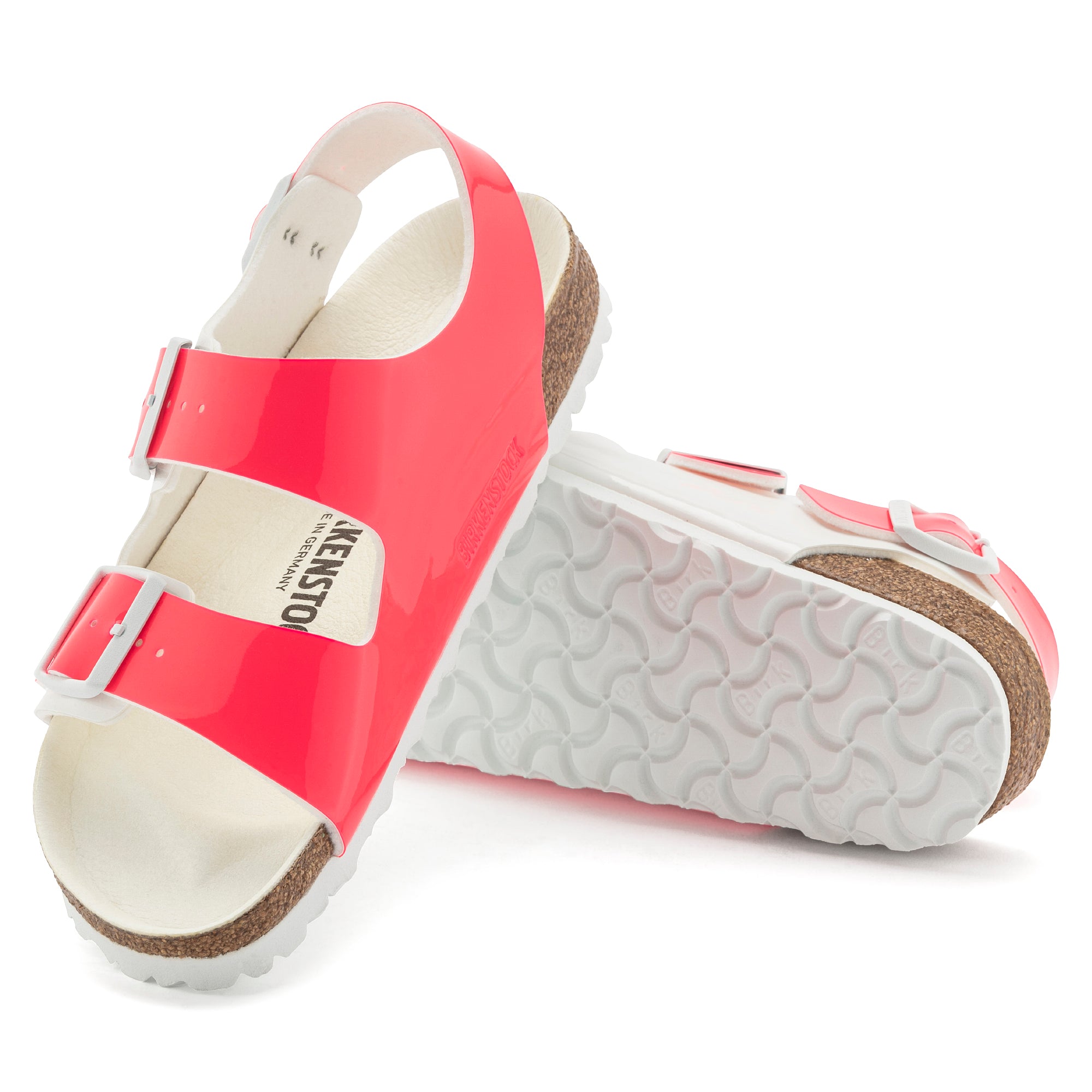 BIRKENSTOCK MILANO WHITE PINK PATENT BIRKO FLOR NARROW