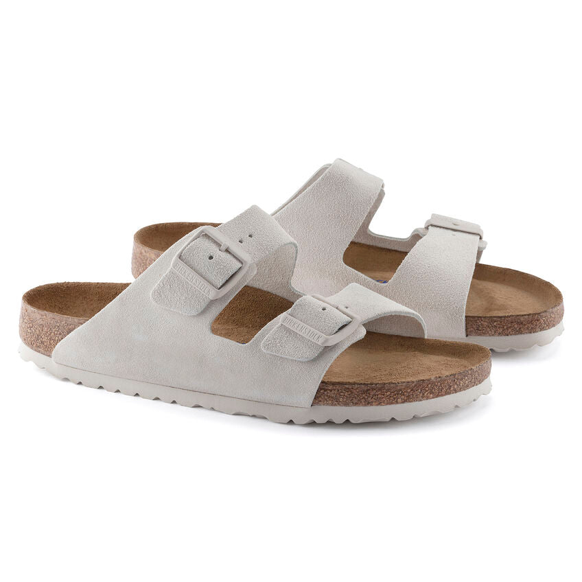BIRKENSTOCK ARIZONA SOFT FOOTBED ANTIQUE WHITE SUEDE NARROW