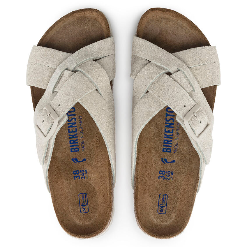 BIRKENSTOCK LUGANO SOFT FOOTBED ANTIQUE WHITE SUEDE REGULAR