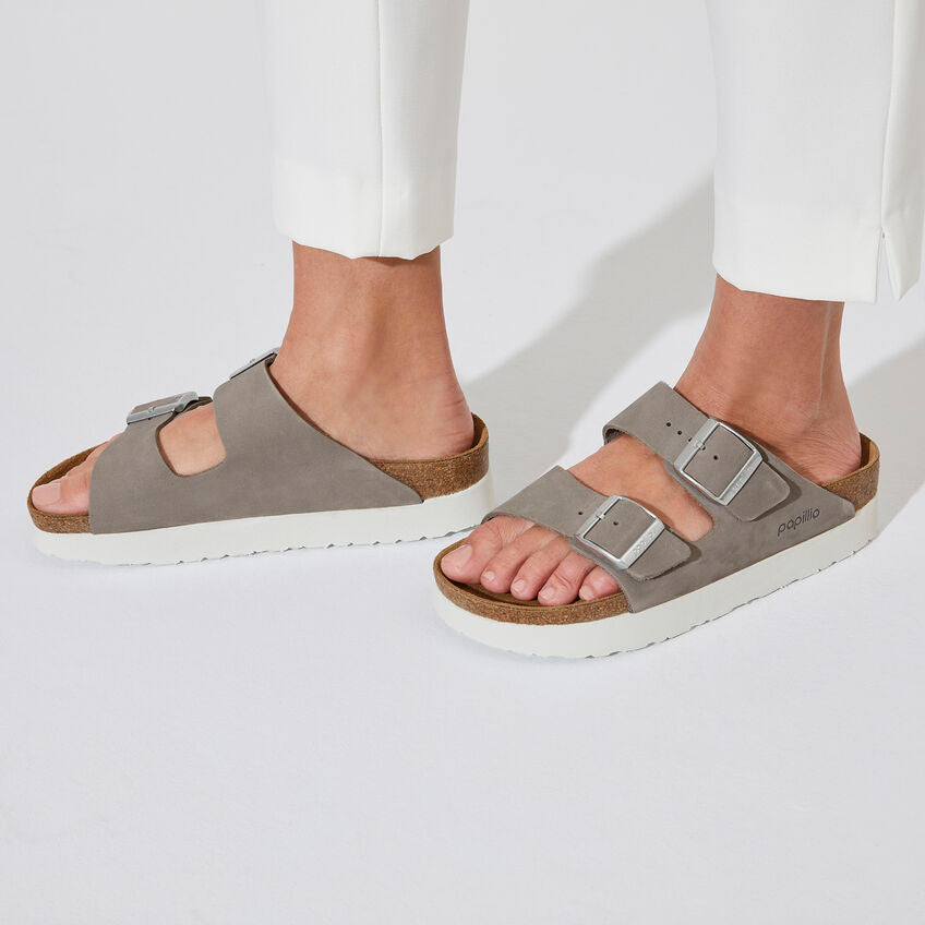 BIRKENSTOCK ARIZONA PLATFORM DOVE GRAY NUBUCK NARROW