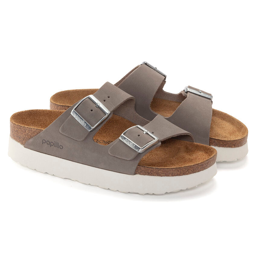 BIRKENSTOCK ARIZONA PLATFORM DOVE GRAY NUBUCK NARROW