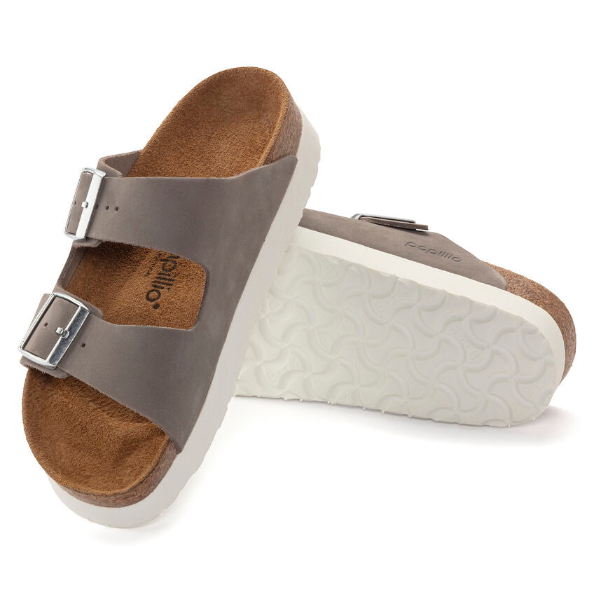 BIRKENSTOCK ARIZONA PLATFORM DOVE GRAY NUBUCK NARROW