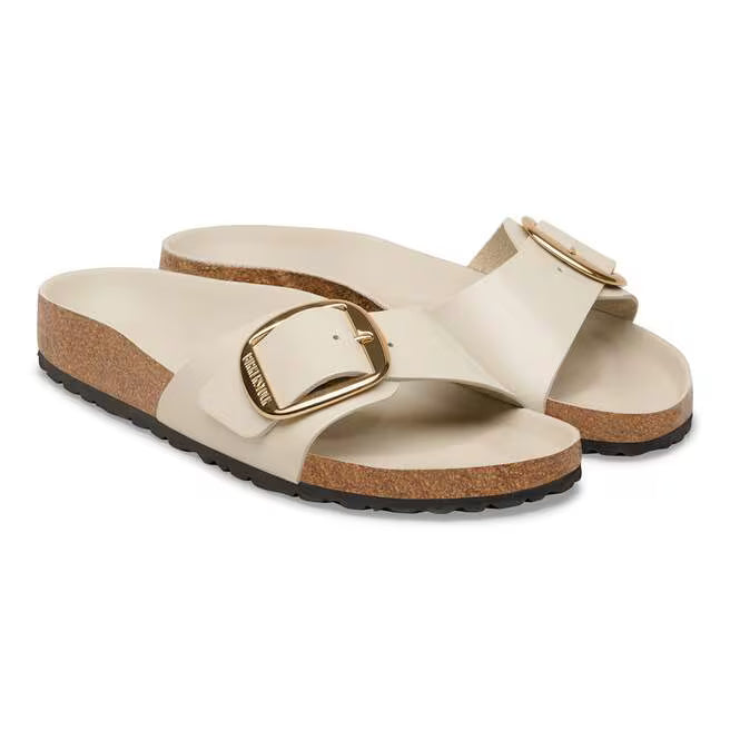 Birkenstock Madrid Big Buckle Natural Leather Patent High Shine - Oyster, Narrow