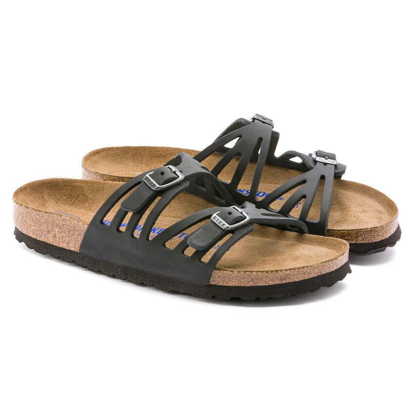 BIRKENSTOCK GRANADA SOFT FOOTBED BLACK OIL LEATHER NARROW