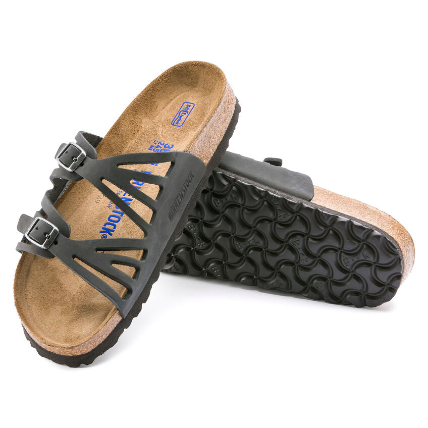 BIRKENSTOCK GRANADA SOFT FOOTBED BLACK OIL LEATHER NARROW