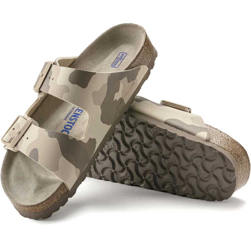 BIRKENSTOCK ARIZONA SOFT FOOTBED CAMO GRAY TAUPE BIRKO FLOR NARROW