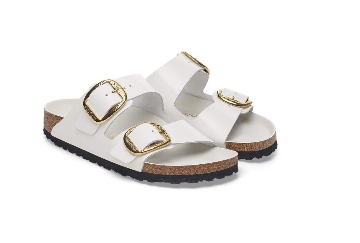 Birkenstock Arizona Big Buckle Natural Leather Patent Antique White Sandals