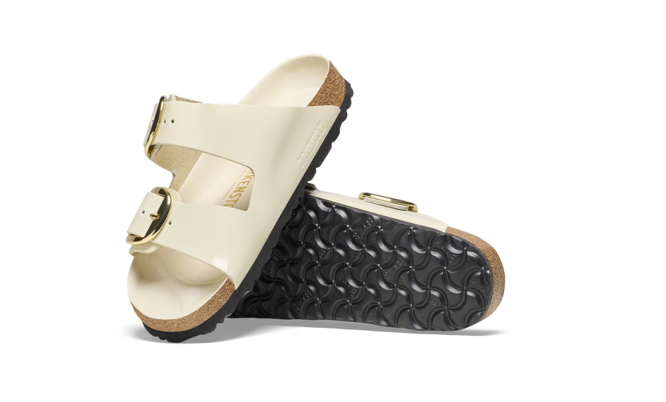 Birkenstock Arizona Big Buckle Natural Leather Patent High-Shine Ecru