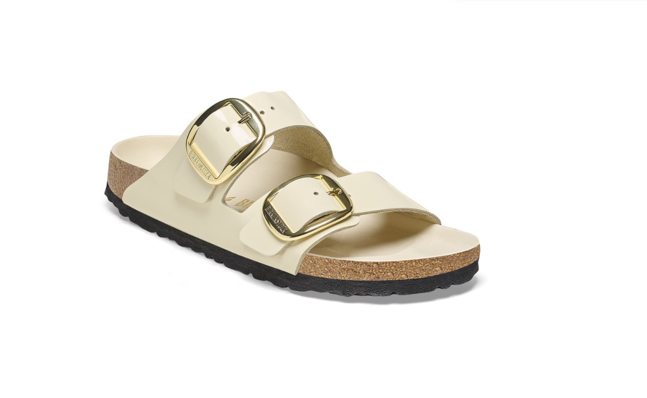 Birkenstock Arizona Big Buckle Natural Leather Patent High-Shine Ecru