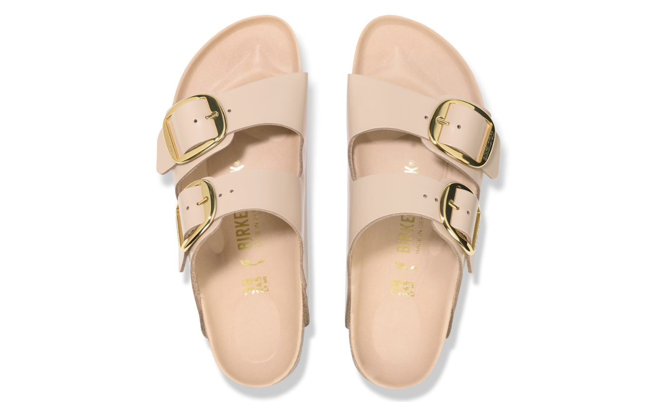 Birkenstock Arizona Big Buckle Patent Leather Sandals – High-Shine New Beige