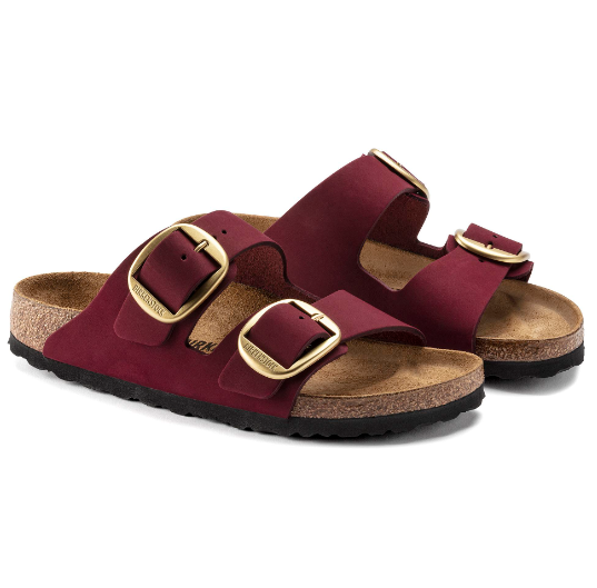 Birkenstock Arizona Big Buckle Nubuck Leather Maroon Sandals