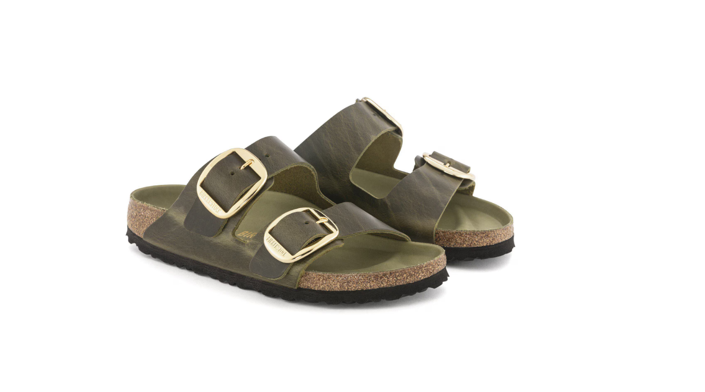 Arizona Big Buckle Oiled Leather Sandal Olive Green