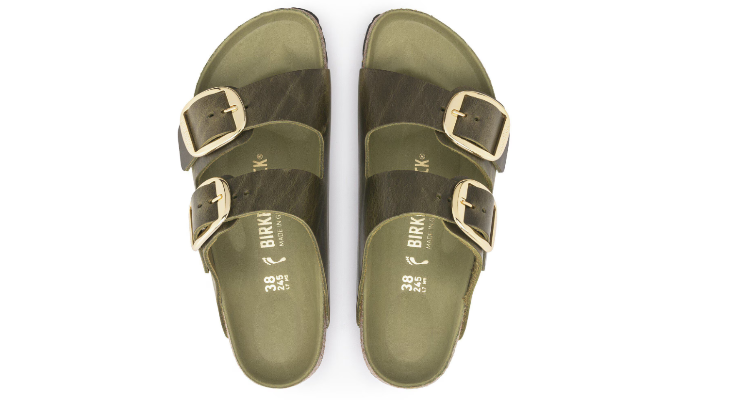 Arizona Big Buckle Oiled Leather Sandal Olive Green