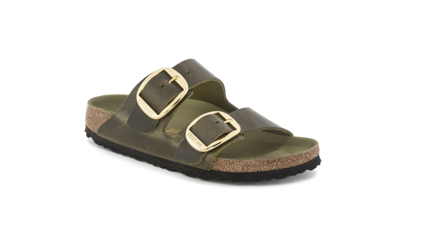 Arizona Big Buckle Oiled Leather Sandal Olive Green