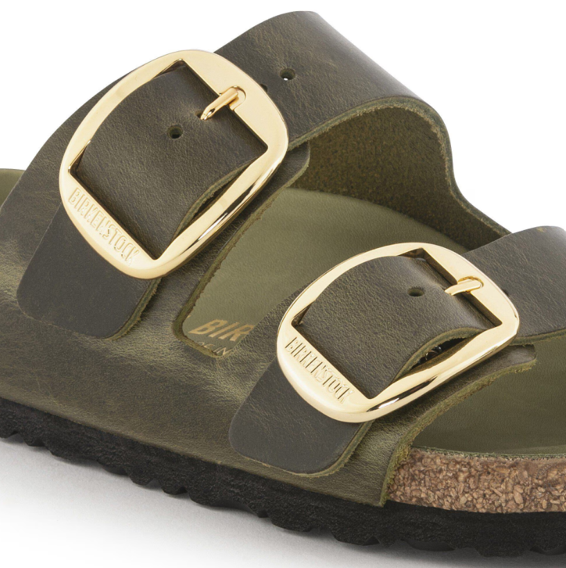 Arizona Big Buckle Oiled Leather Sandal Olive Green