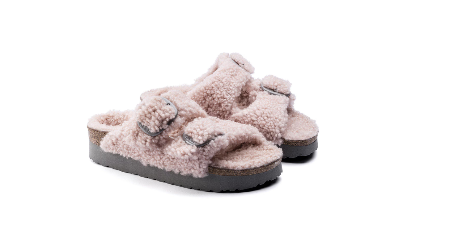 Birkenstock Arizona Big Buckle Shearling Teddy Crystal Rose Sandals