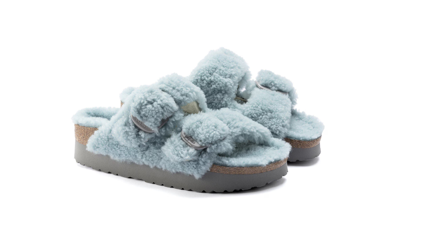Birkenstock Arizona Big Buckle Teddy Shearling Faded Aqua