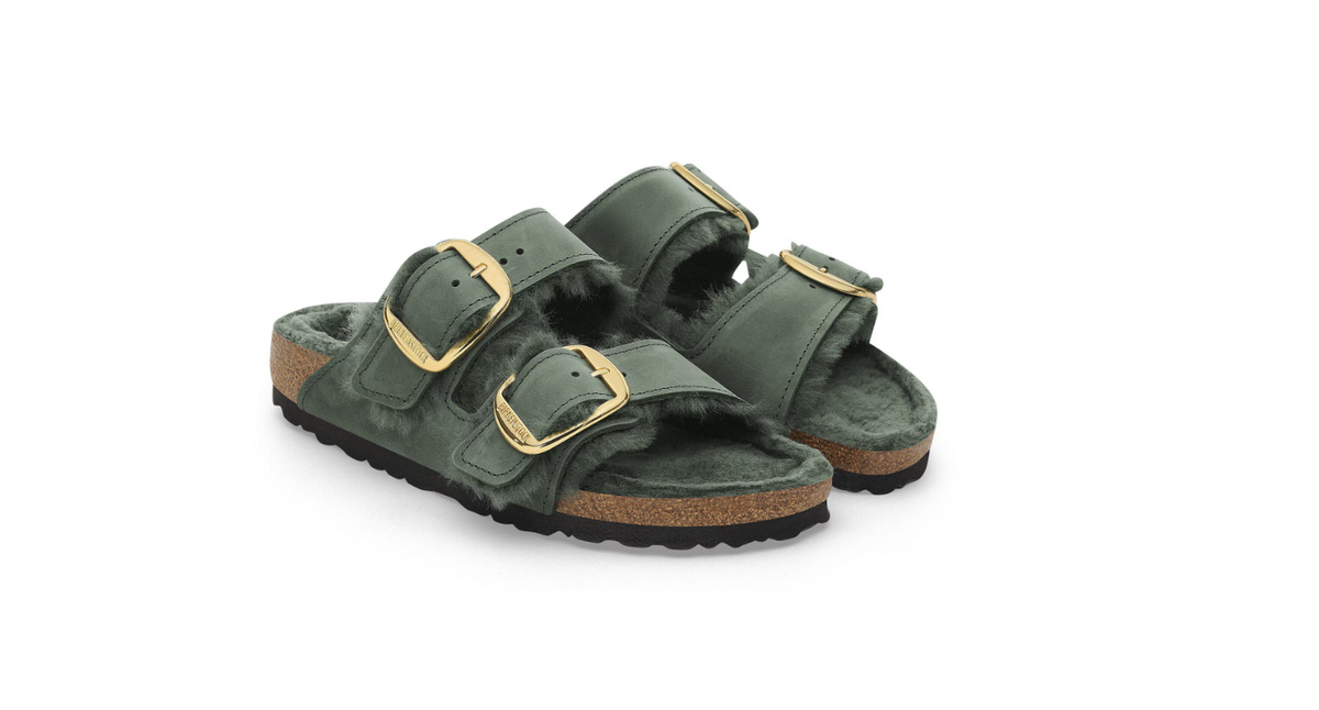 Birkenstock Arizona Big Buckle Shearling Oiled Leather Thyme