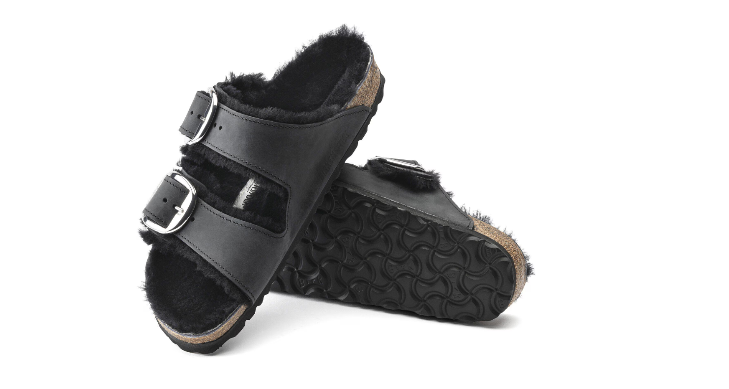 Birkenstock Arizona Big Buckle Shearling Oiled Leather Black