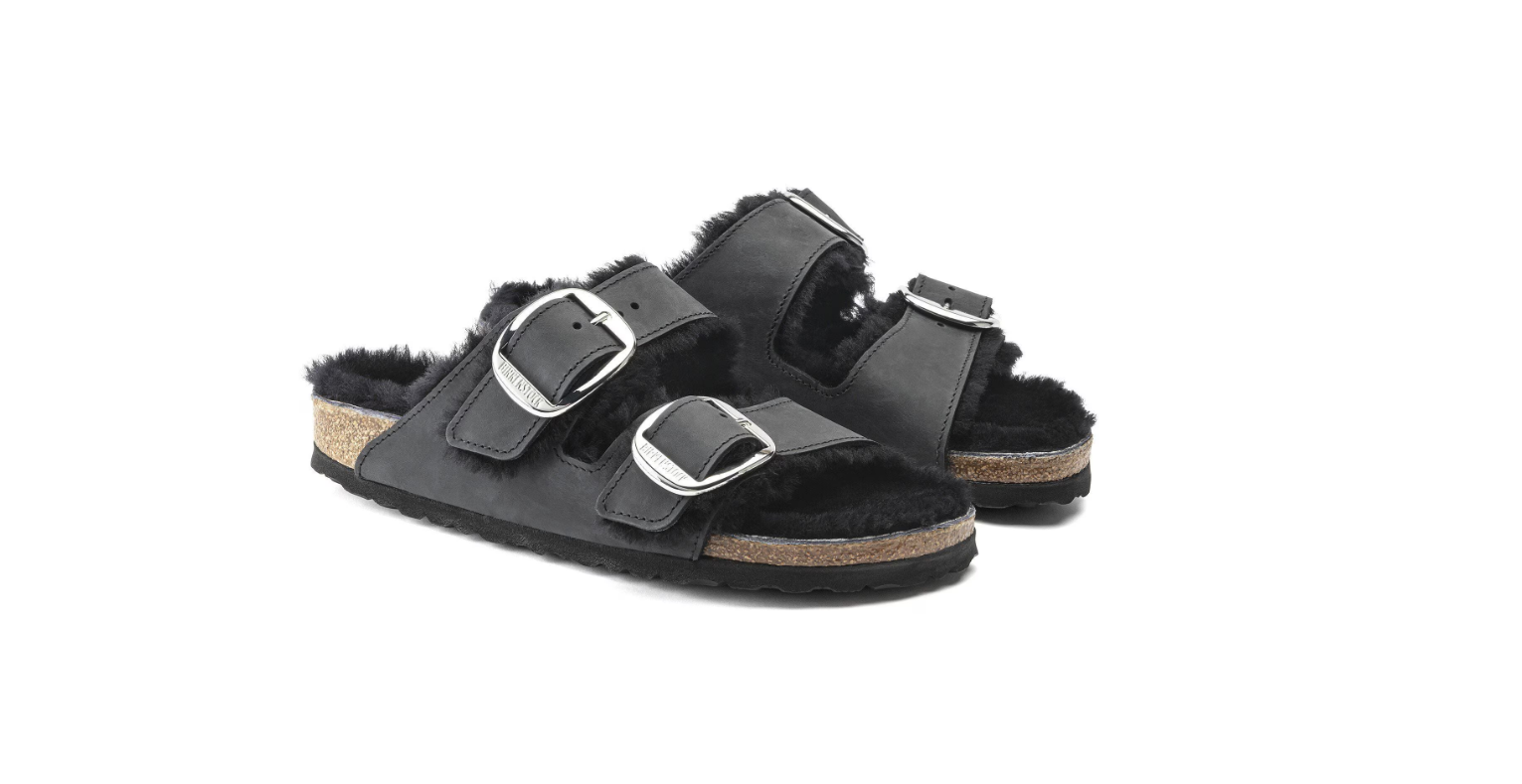 Birkenstock Arizona Big Buckle Shearling Oiled Leather Black