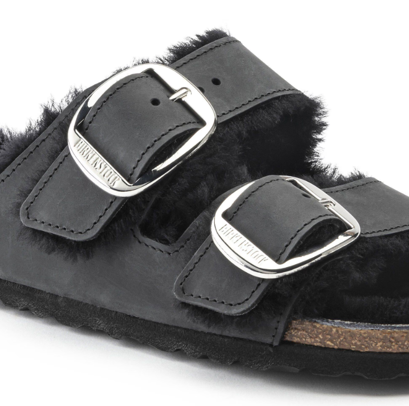 Birkenstock Arizona Big Buckle Shearling Oiled Leather Black