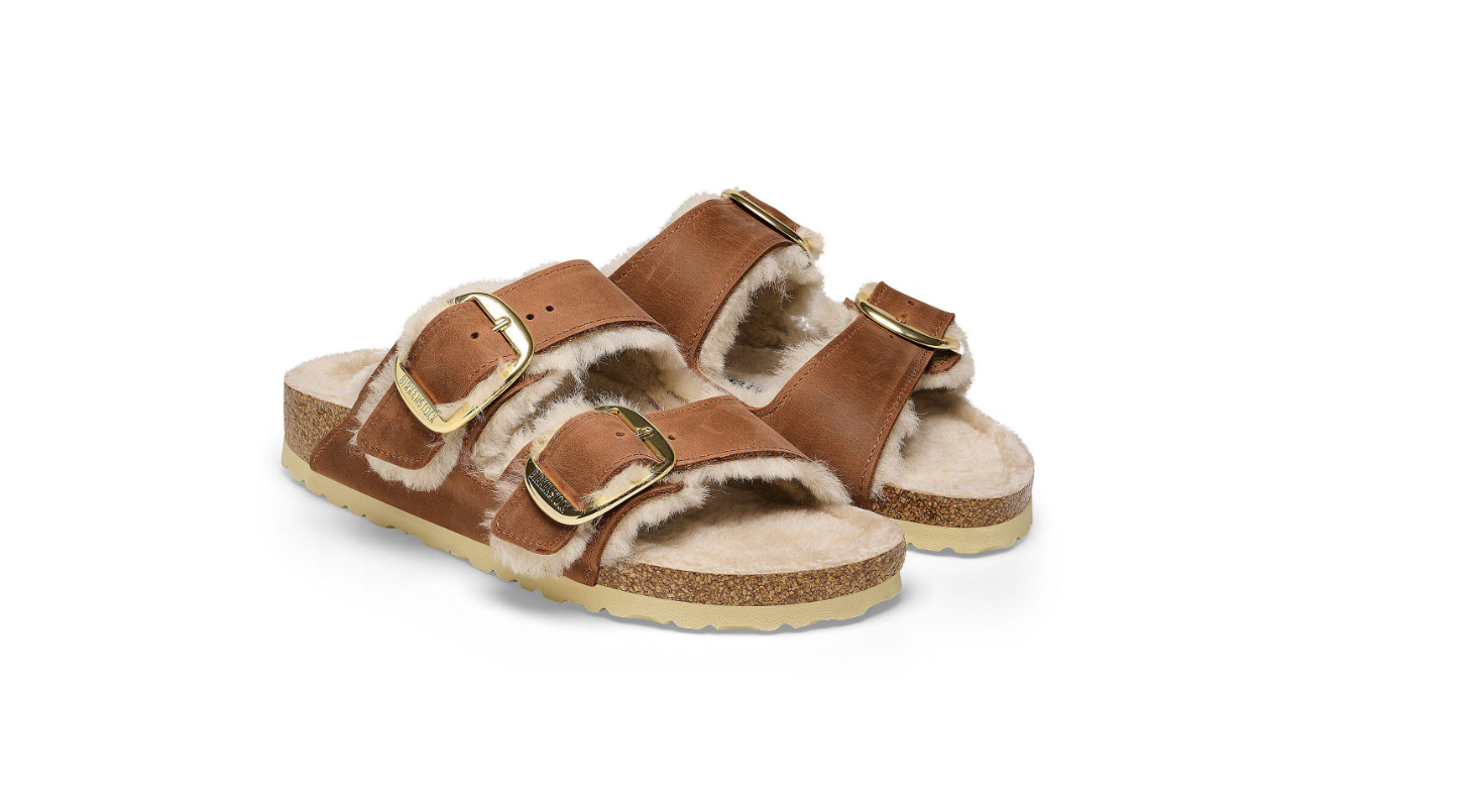 Birkenstock Arizona Big Buckle Shearling Oiled Leather Cognac