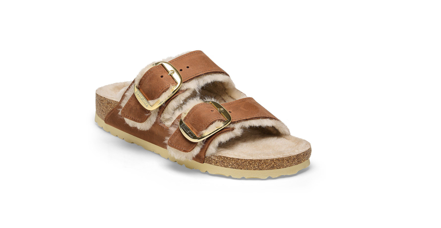 Birkenstock Arizona Big Buckle Shearling Oiled Leather Cognac