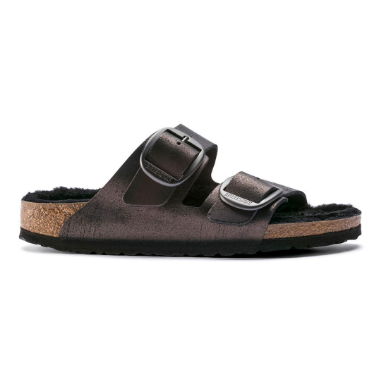 Birkenstock Arizona Big Buckle Suede Leather Washed Metallic Antique Black