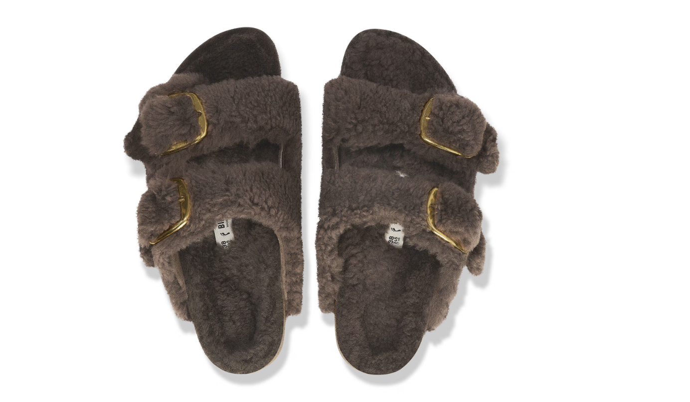 Birkenstock Arizona Big Buckle Shearling Concrete Gray Sandals