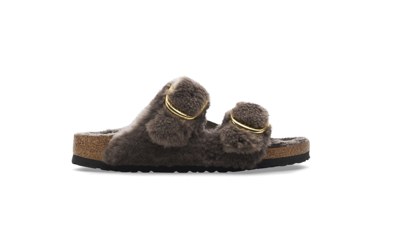 Birkenstock Arizona Big Buckle Shearling Concrete Gray Sandals