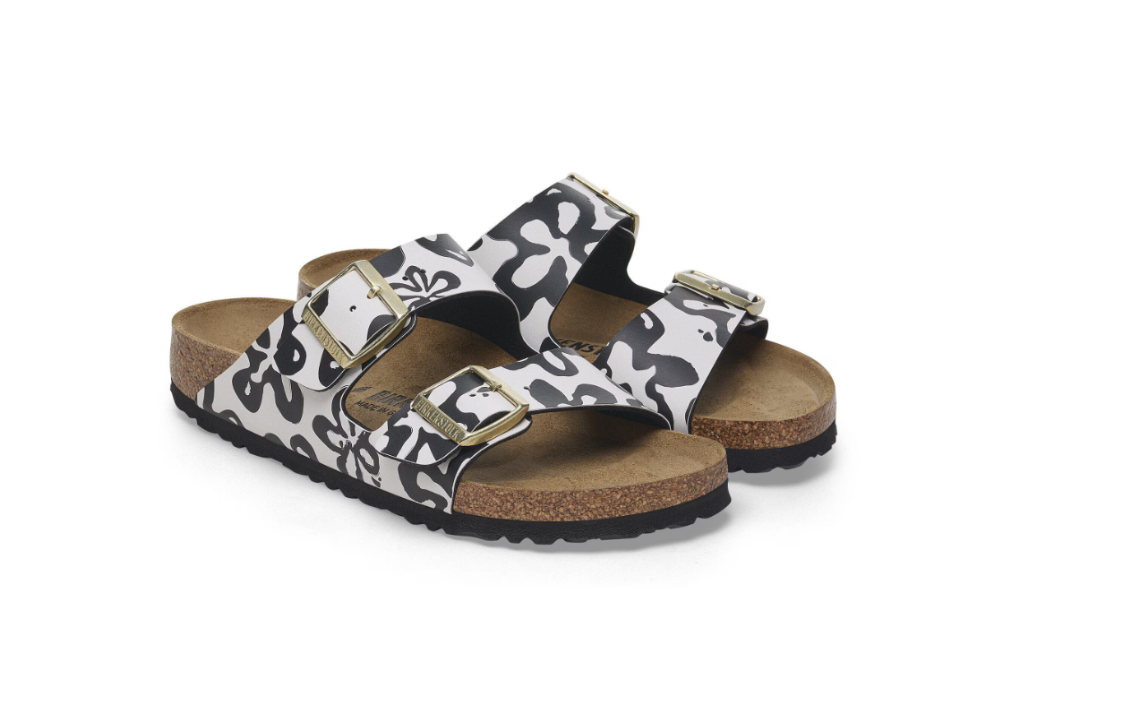 Birkenstock Arizona Birko-Flor Blooms White Black