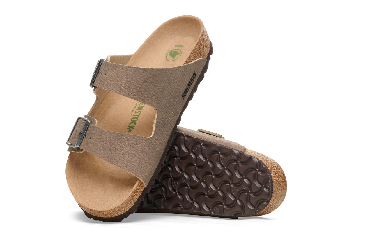Birkenstock Arizona Vegan Desert Dust Gray Taupe Brown Sandals