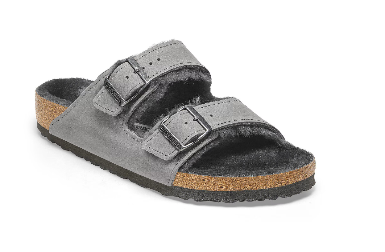 Birkenstock Arizona Shearling Oiled Leather Iron Sandals