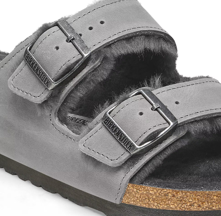 Birkenstock Arizona Shearling Oiled Leather Iron Sandals