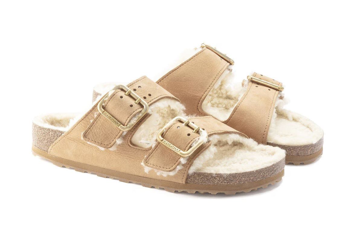 Birkenstock Arizona Bold Shearling Nubuck Leather Cognac