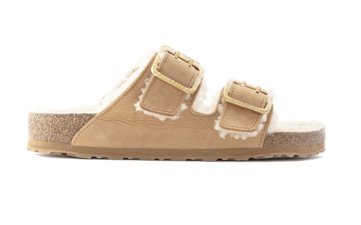 Birkenstock Arizona Bold Shearling Nubuck Leather Cognac