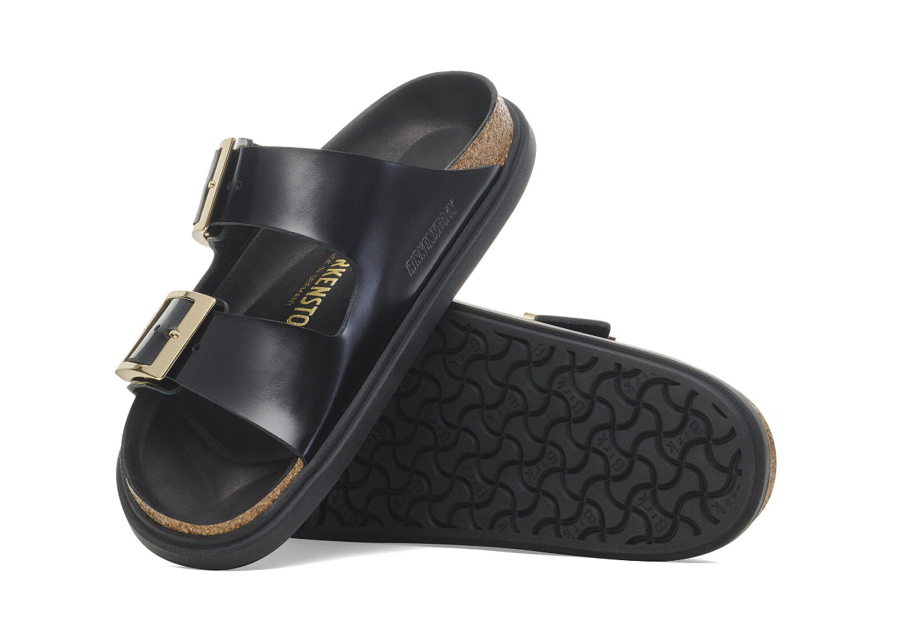 Birkenstock Arizona Droplet Buckle Natural Leather Patent High Shine Black