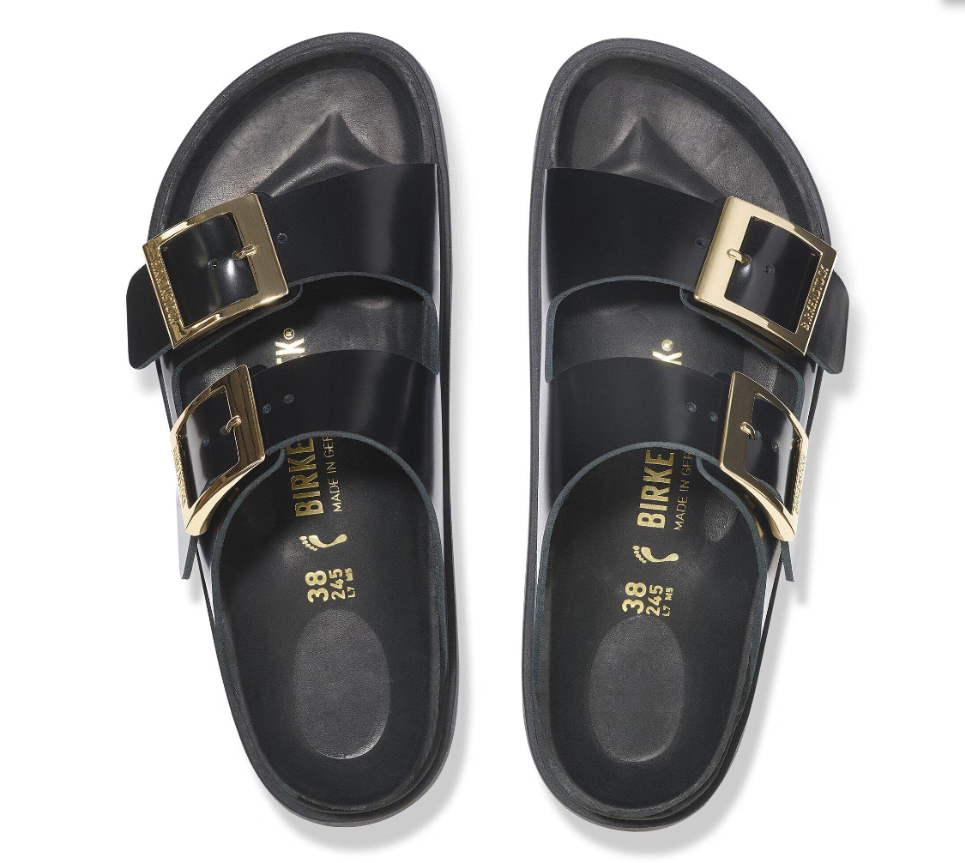 Birkenstock Arizona Droplet Buckle Natural Leather Patent High Shine Black